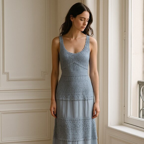 NWOT BCBGMaxAzria Blue Lace Maxi Dress Size 4 - Picture 2 of 14